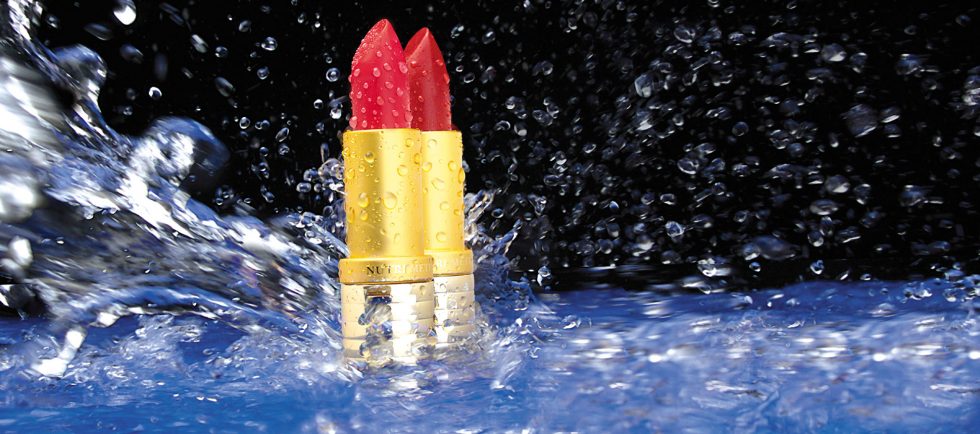 Calgary Product Photography. Lipstick with splashing water.